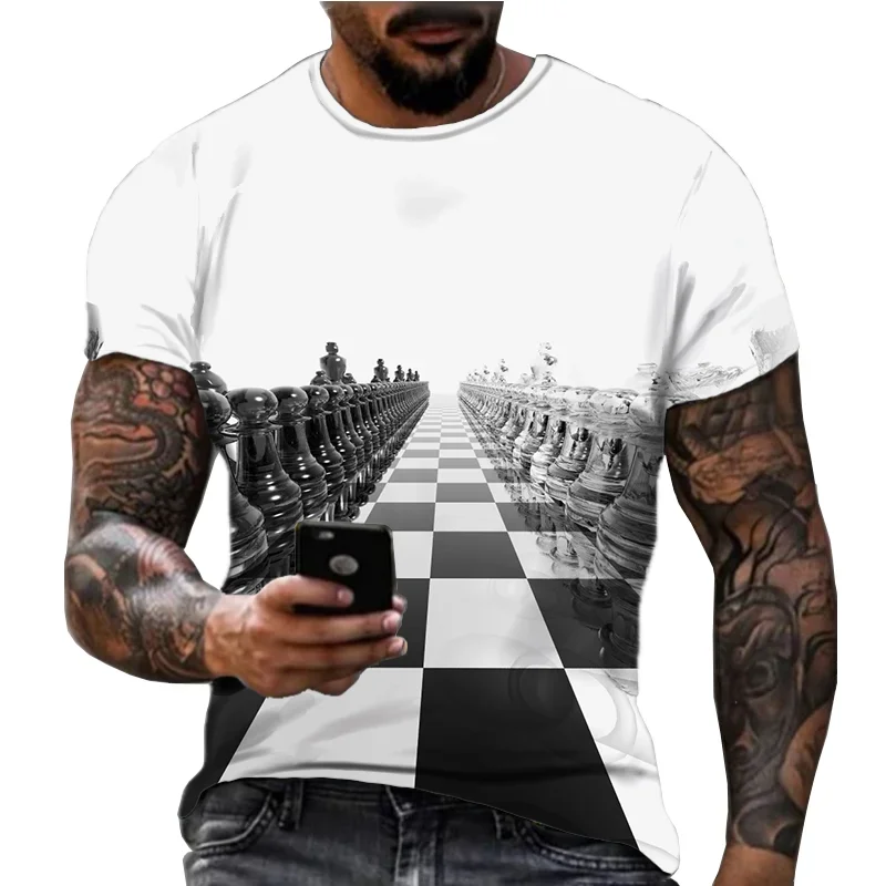 Fun International Chess Board Black and White 3D Printed Men's Original Style Casual Street Clothing T-shirt