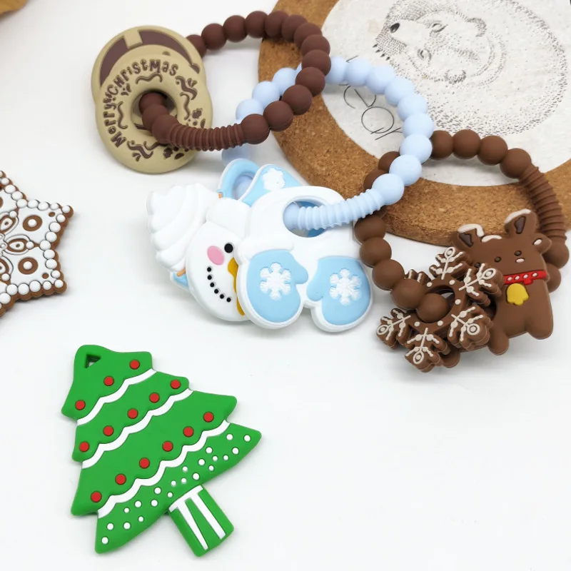 2/5PCS Christmas Silicone Beads BPA Free Baby Teether Animal Newborn Teething Toy DIY Pacifier Chain Necklace Accessories