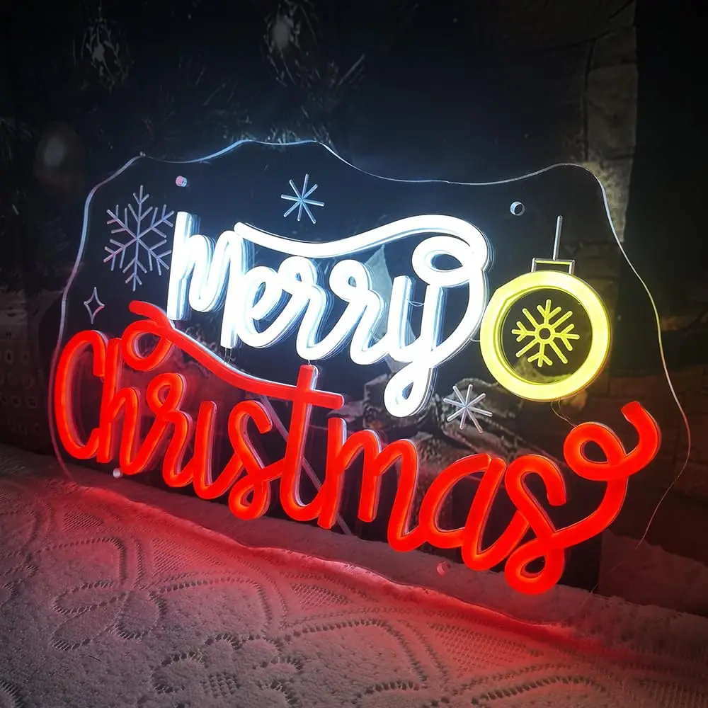 Feliz Navidad letrero de neón alimentado por USB Led campana de Navidad luz de neón para decoración de pared fiesta de Navidad hogar ventana Bar porche puerta delantera H