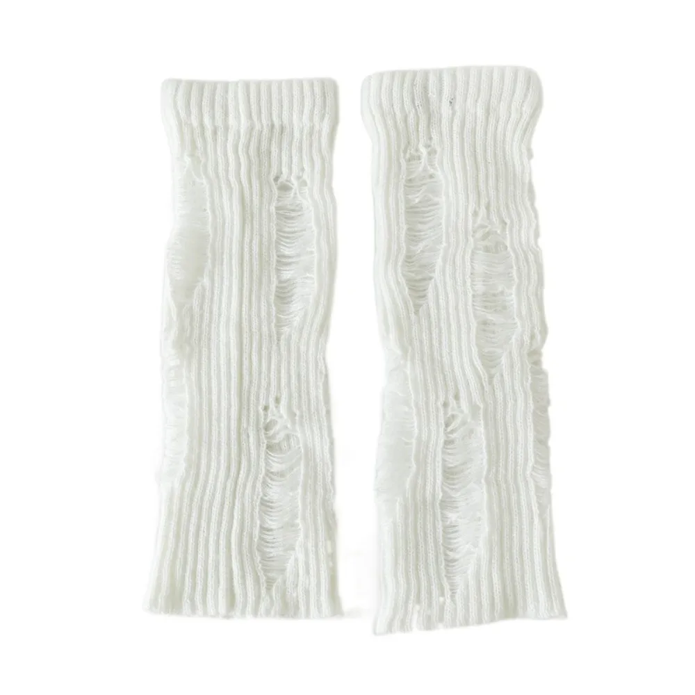 Elastic Ripped Leg Warmers Women Subculture Warm Knitted Broken Hole Socks Pile Up Stockings Mid Tube Socks Autumn