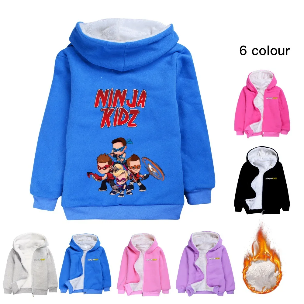 Children's Cardigan Anime NINJA KIDZ Zipper Thick Jacket Girls Print Hoodie Boys Popular Cartoon Winter Fur Coat Christmas Gift