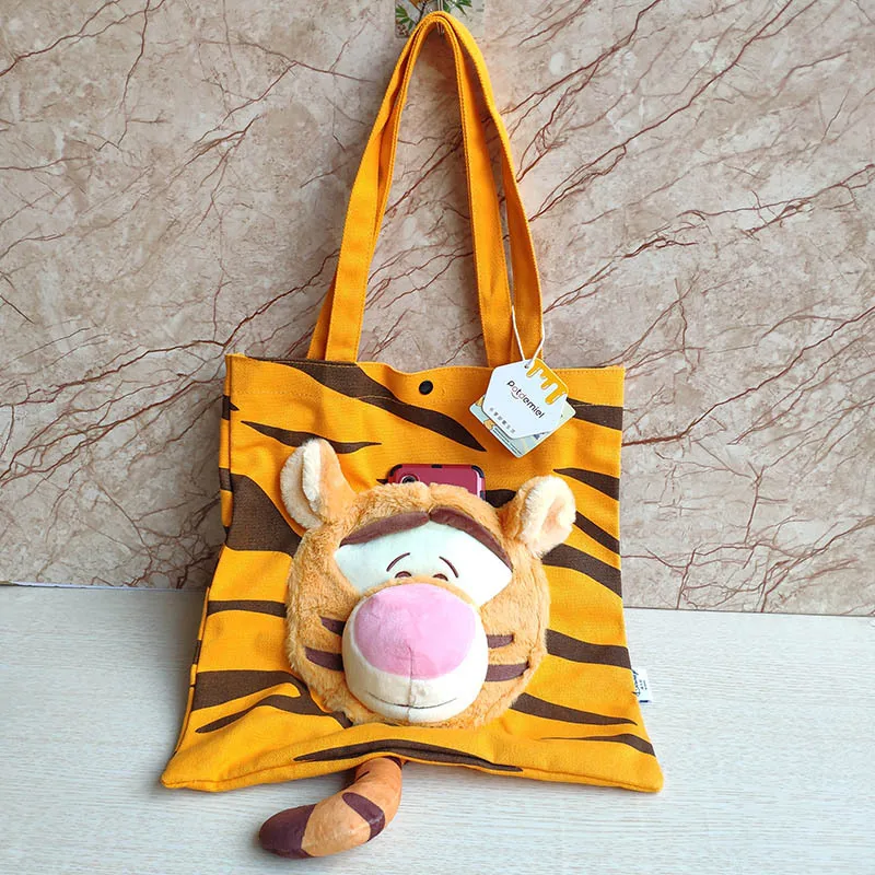 Original Disney Anime Kawaii Tigger Canvas Receiving Bag Large-capacity Leisure Fashion Handbag Cartoon Children Birthday Gifts