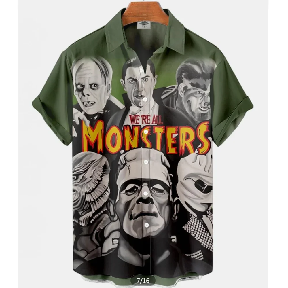 2023 Summer Men's Hawaiian Shirt Movie Figures Horror Vintage Shirt Street Clothing 3d Printed Men's Shirt Vintage Men