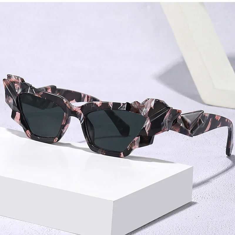 Fashion Colorful Cat Eye Sunglasses Women Retro Unique Polygon Eyewear Shades UV400 Men Candy Colors Gradient Sun Glasses