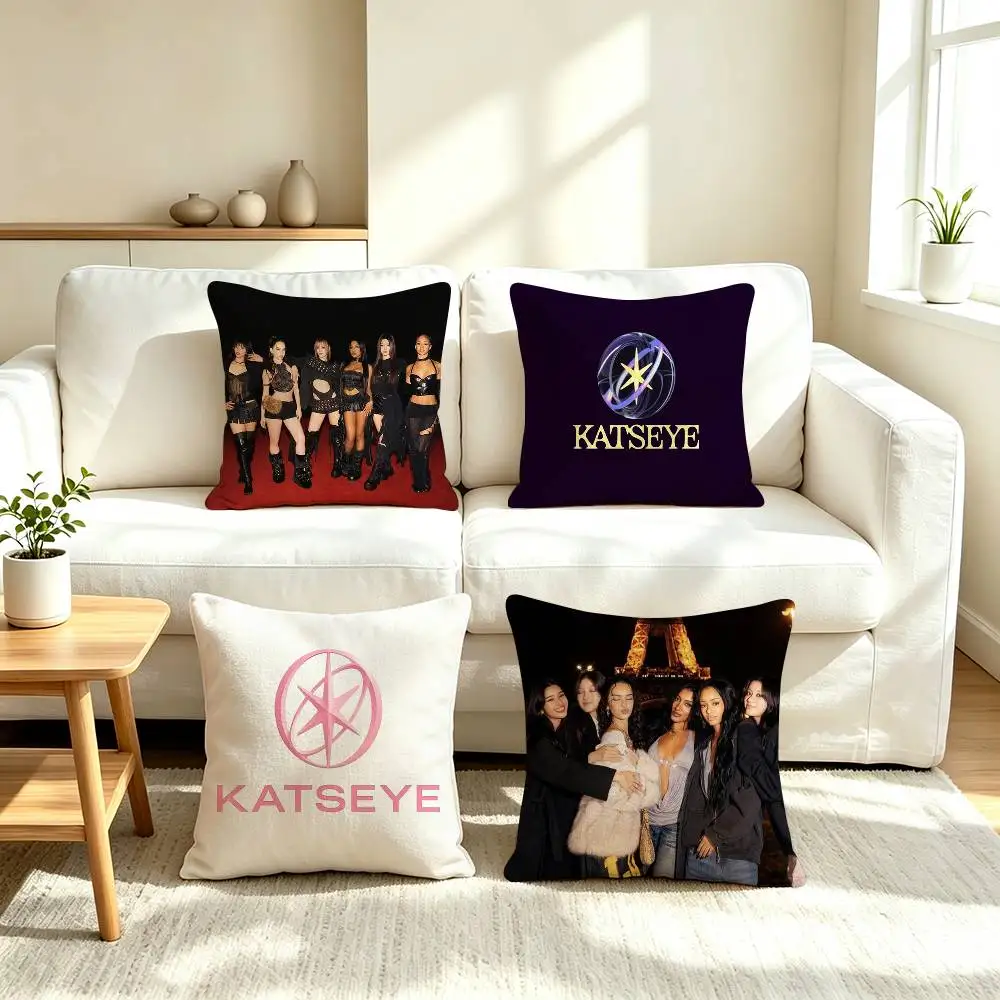 K-KATSEYE Global Girl Group  Pillow Case Square Double-Sided Sofa Cushion Cover Bedroom Bedside Pillow