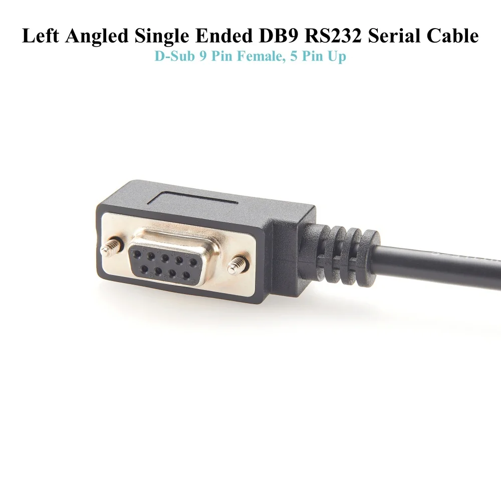 Right Angle Single Ended DB9 RS232 Serial Port Cable, 90 Degree Elbow DB9 D-Sub 9 Pin Female RS232 COM Cable for Modems, Servers