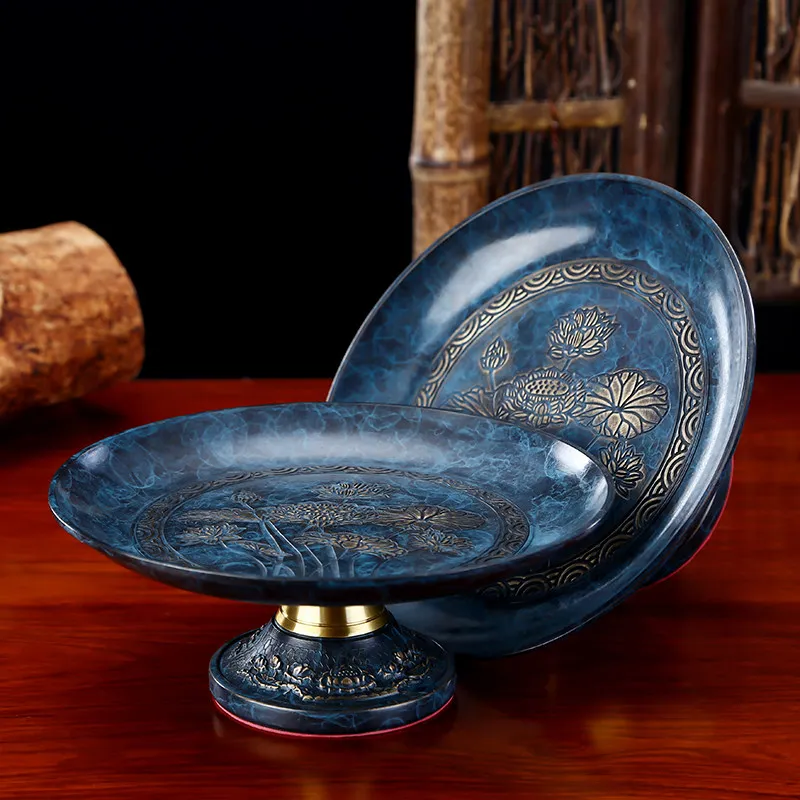 

Elegant Brass Lotus Offering Plate Non Skid Foot Home Altar Fruit Platter Living Room Serving Dish Religious Decoration Article