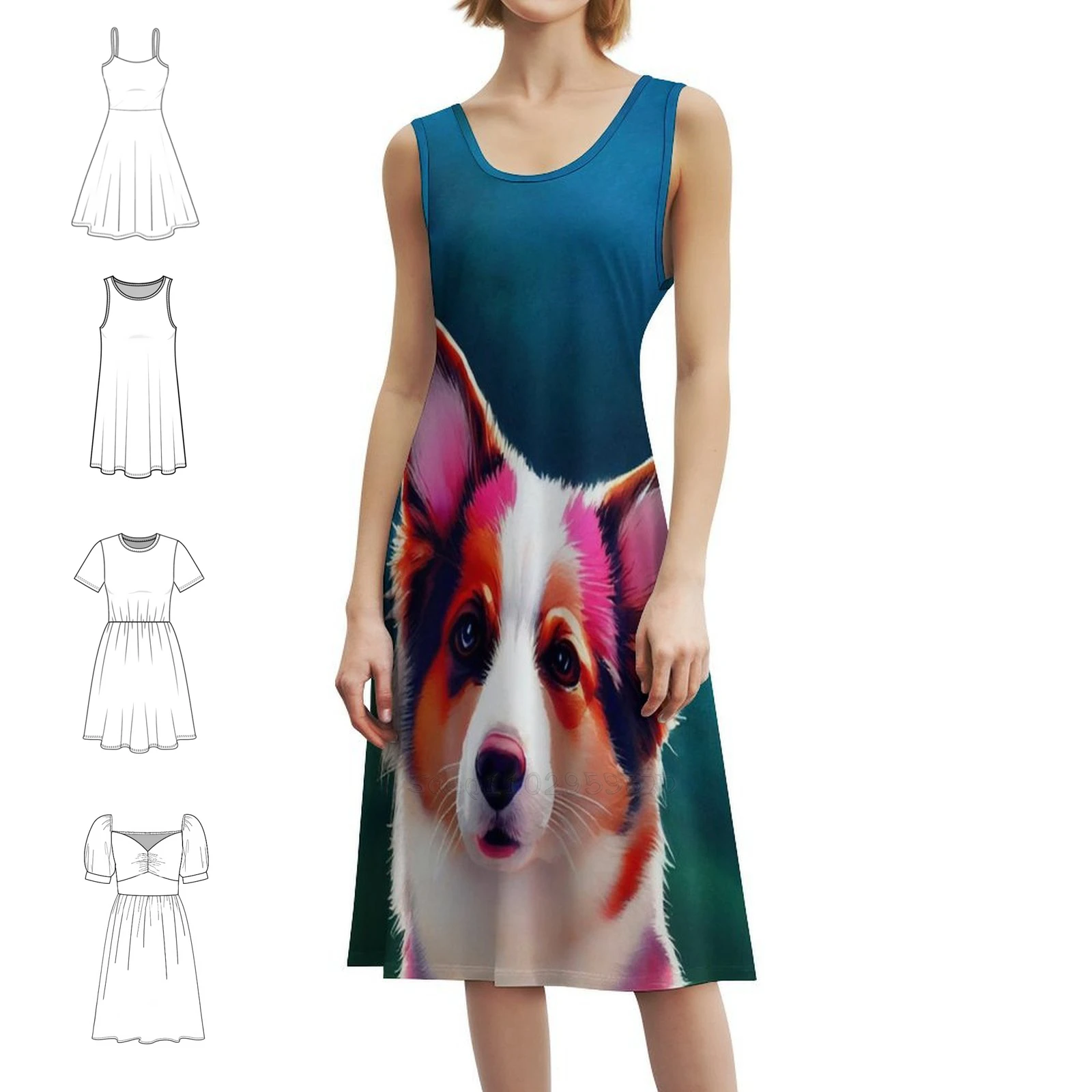 

Акварельный портрет собаки корги, мини-платье в консервативном стиле для женщин, трапециевидное свободное повседневное дневное платье, собака корги, щенок, милый питомец
