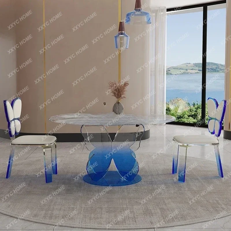 Light luxury simple style acrylic suspended butterfly dining table cream style round dining table and chairs