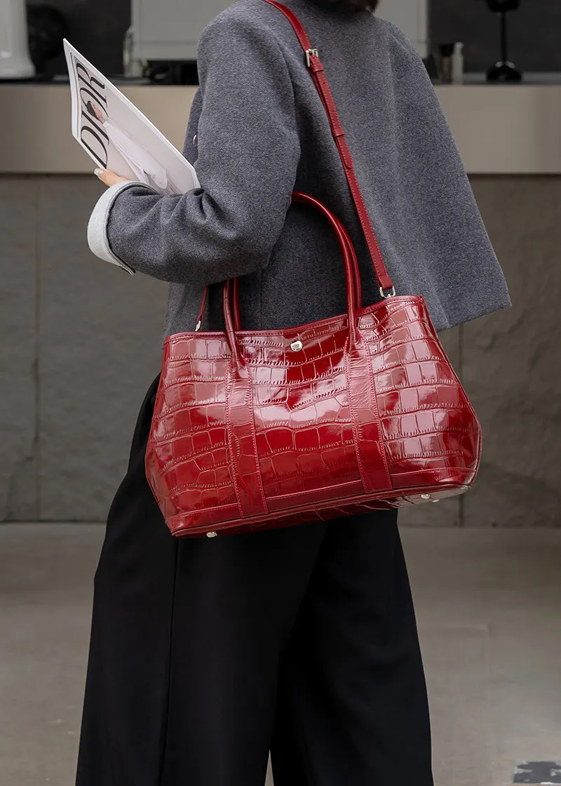 Bolso de mano Aidrani para mujer con estampado de piel de cocodrilo, bolso de cuero de vaca genuino con asa superior, bolso de diseño para llevar al hombro, ideal para el trabajo, la oficina, fiestas y el uso diario.