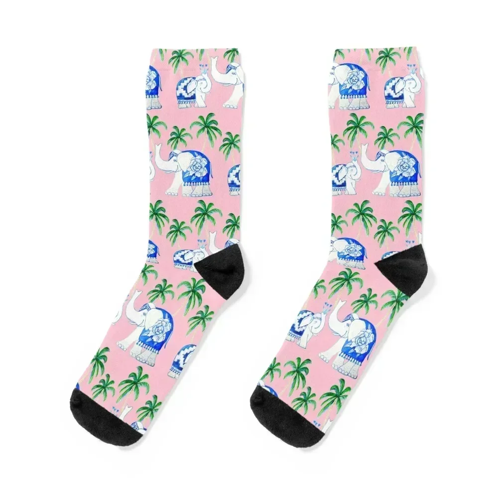 Chinoiserie elephants with palms on pink Socks gifts Antiskid soccer Socks Girl Men's