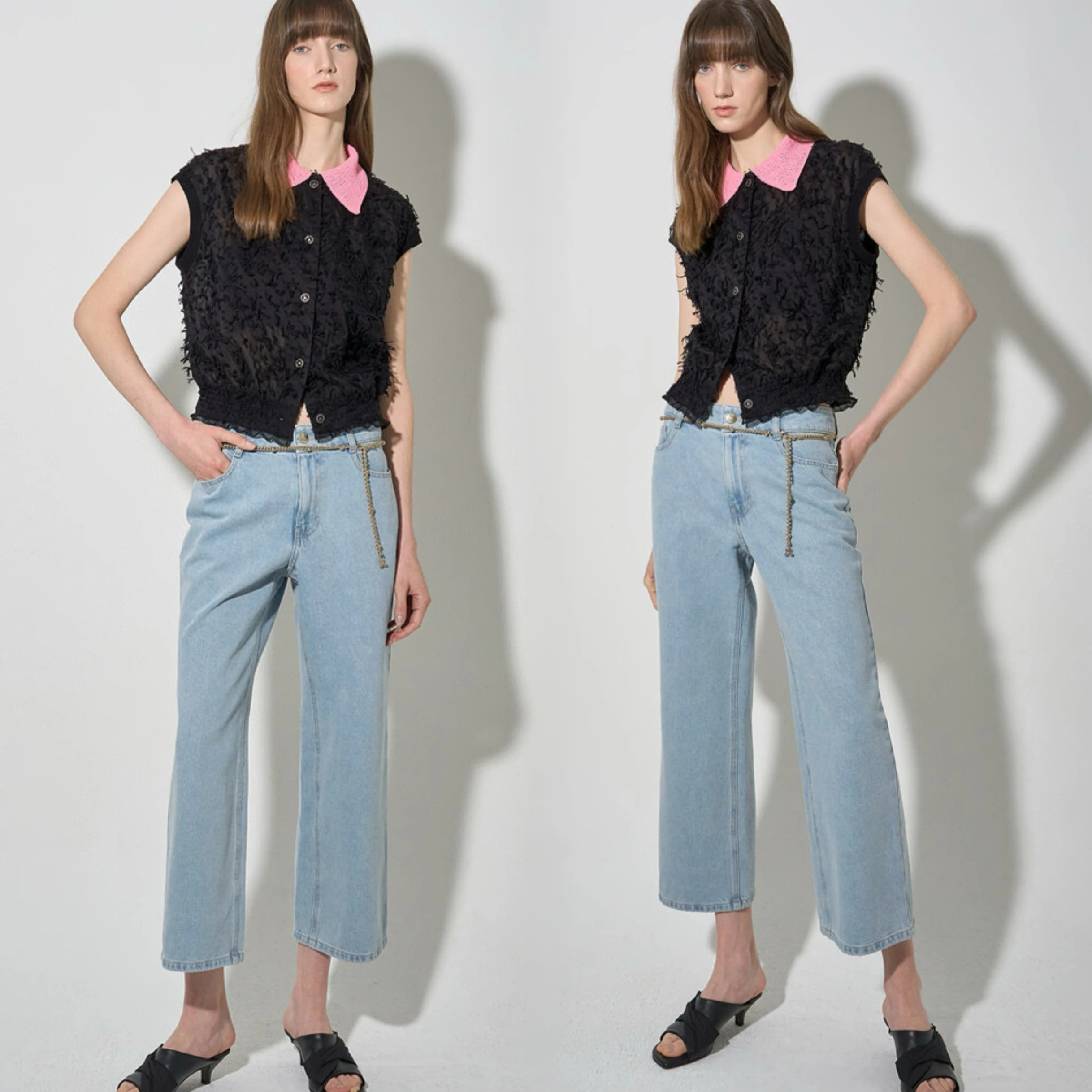 

Джинсы Slim Fit длиной 7/8 с цепочкой на талии в корейском стиле, летние повседневные прямые джинсы, тонкие брюки для города