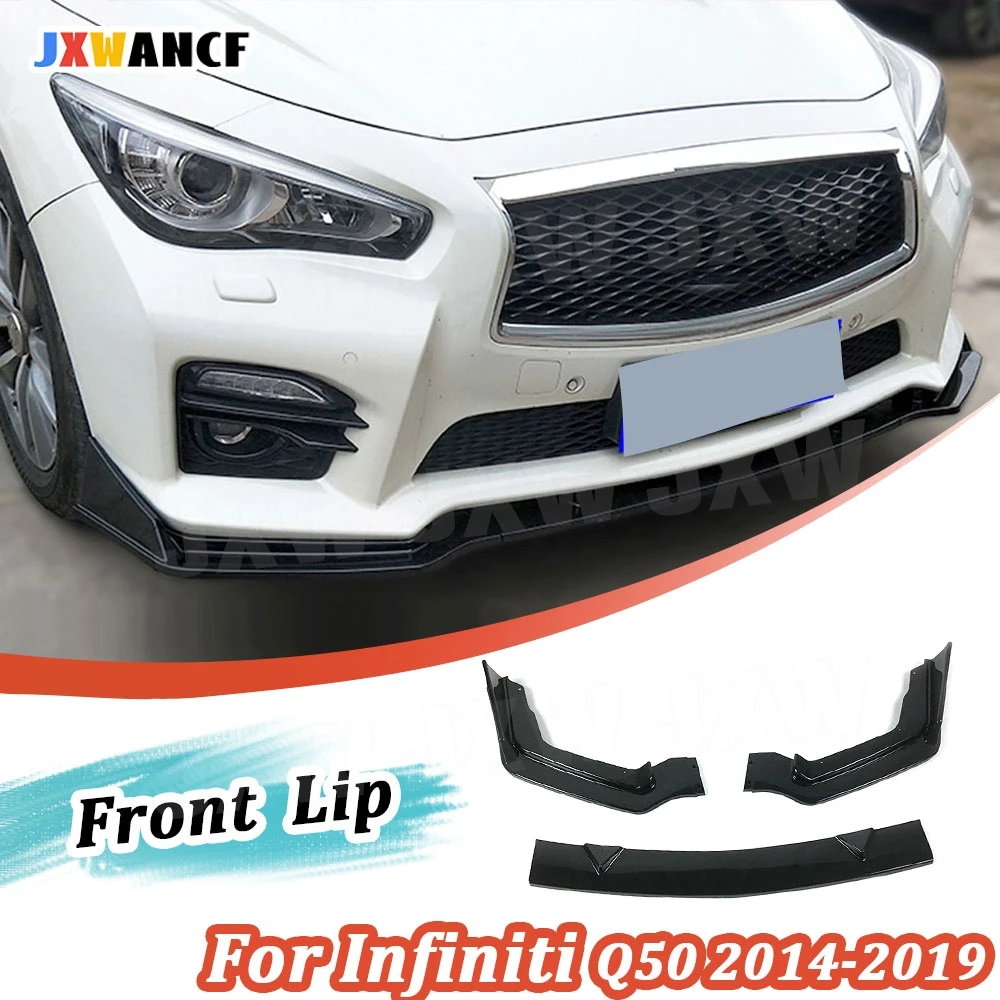 jxwancf-インフィニティq50-2018-abs製フロントバンパーリップスポイラー-スプリッター-インフィニティq50s-2014-2019用-自動車外装パーツ-ヘッドチンシャベル