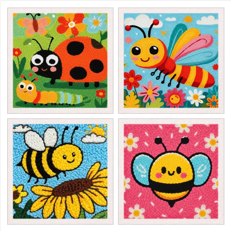 Punch Needle Kit Bee butterfly Punch Embroidery Kits for Adults Beginner with Frame Punch Needle Fabric, Yarns and Sewing Needle