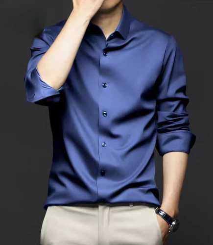 Imagen 2 del producto Camisa azul de S-6XL para hombre, camisa de seda helada de alta calidad, informal, para negocios, ocio, Social, a la moda, 50-120KG