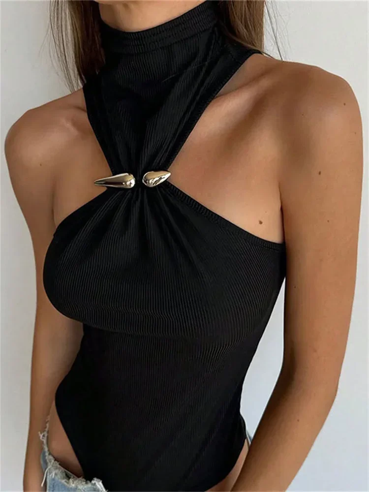 

Summer Sexy Off-Shoulder Jumpsuit Wrap Slim Turtleneck Inner High Waist Patchwork Streetwear Female Skinny Rompers 2025