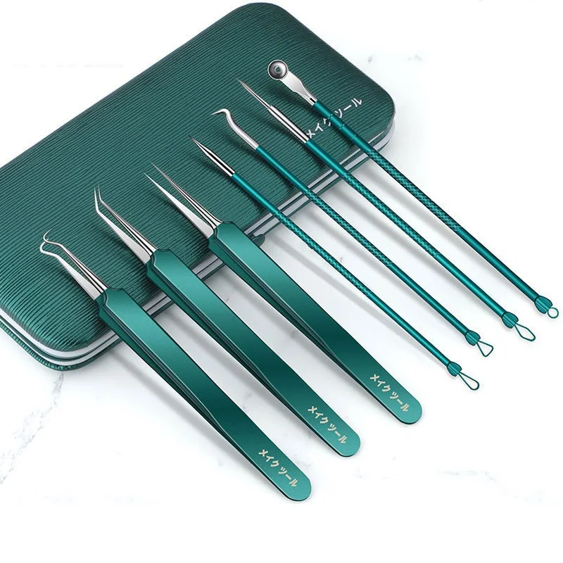 Ultra Fine Acne Needle, Blackhead Removal Cell Clip Set, Beauty Salon Weed Out Acne Pustules Facial Skin Care Tool with Mirror