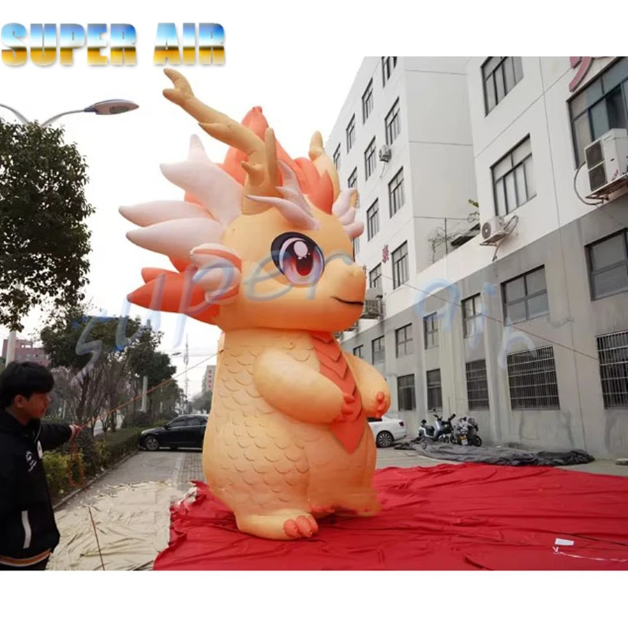 Super air custom made cartoon mascot inflatable cute dragon with air fan for festival decoration
