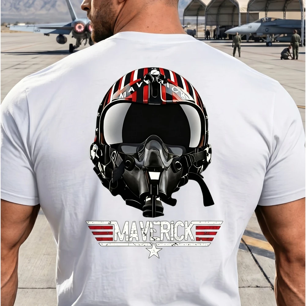Men's Maverick Helmet T-Shirt Aviation Themed Call Sign Print Breathable Crew Neck Casual Shirt Suitable for Outdoor