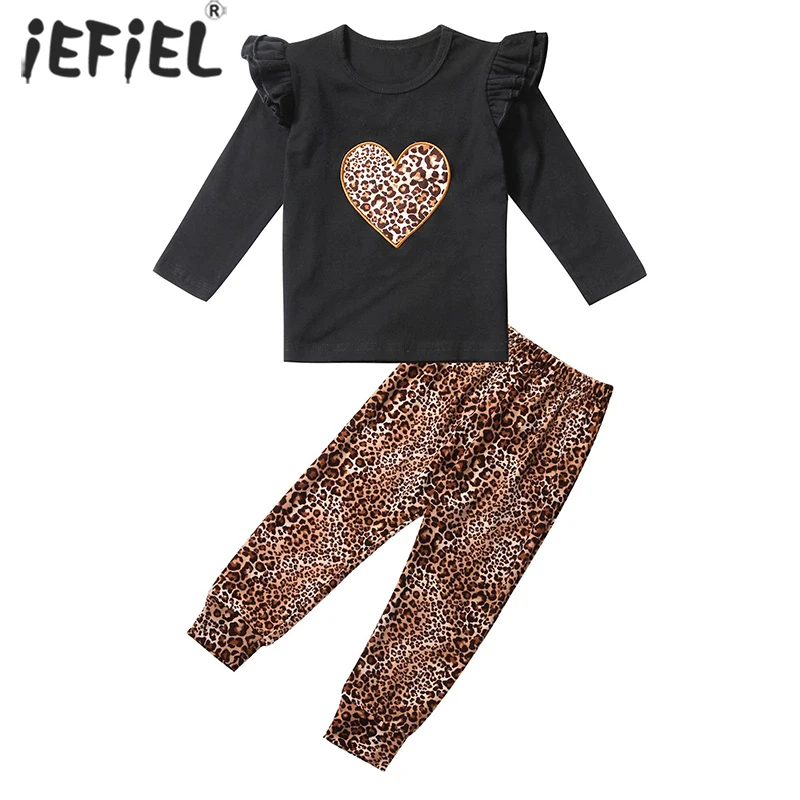 

2022 Kids Girls Clothes Sets Baby Girl Outfit Ruffle Leopard Print Top + Leopard Trousers Pants Children Clothing 1 2 3 4 5Years