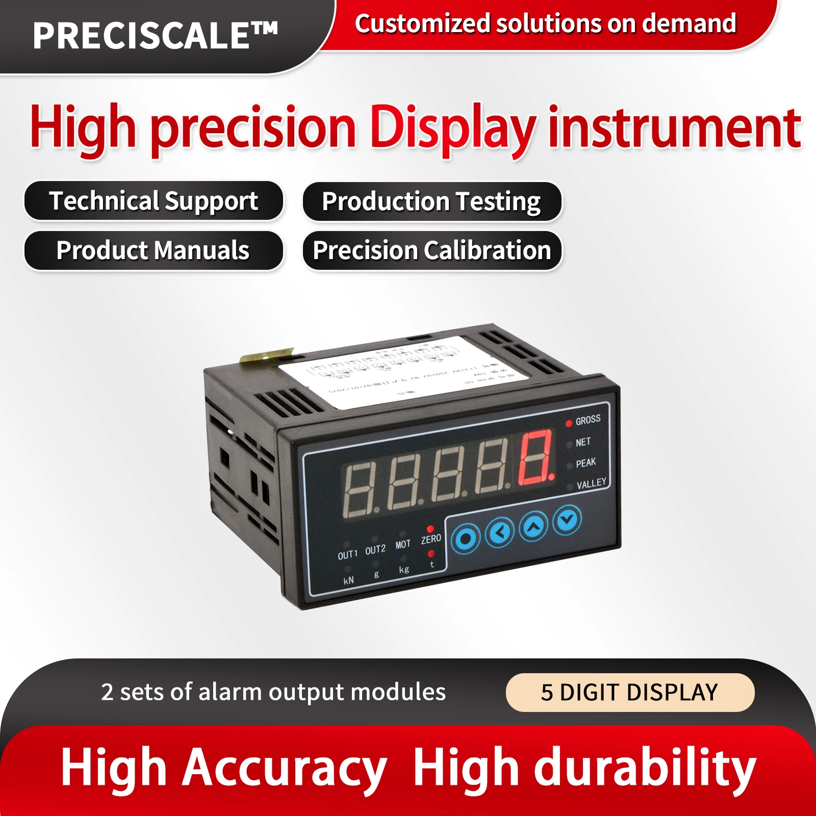 

Load Cell Measurement System with 5-Segment LED Display,Industrial-Grade,AC100-240V Wide Voltage Input for Compression/Tension