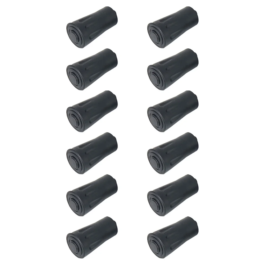 

12 Pcs Collapsible Hiking Poles Alpenstock Non-Slip Cover Crutch Feet Anti-skid Sleeves Black Rubber