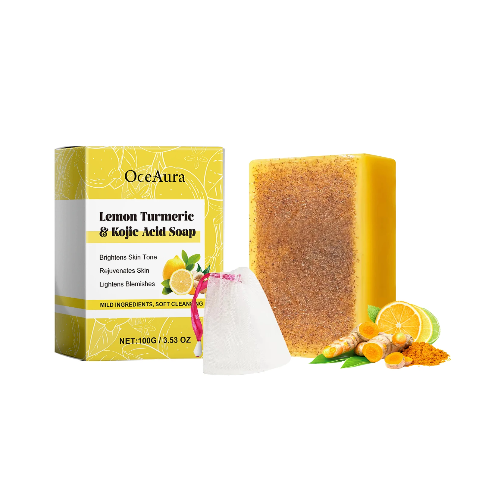 

OceAura Lemon Brightening Turmeric Acid Soap Gently Cleans And Moisturizes Refreshing And Delicate Skin Brightening Soap 3pcs