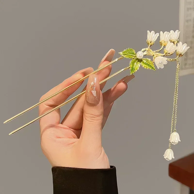 Vintage Bell Orchid Flower Fringe Hair Sticks Fashionable Female Metal Hairpin Hair Stick Female Hair Ornament Styling Tools image 6