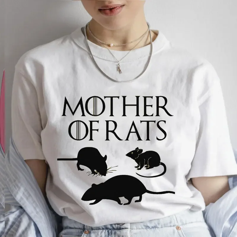 Fashion T Shirt Mother of Rats Rat Lovers Print T-shirt Women Round Neck Casual Loose Funny Tshirt Elegant Short Sleeve Y2k Tops