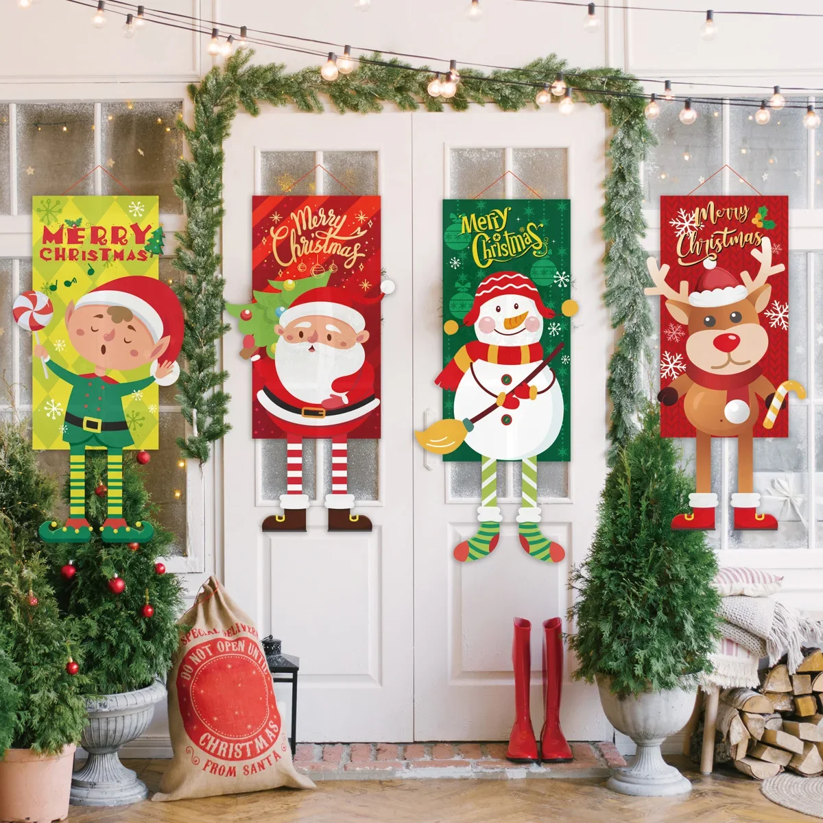 2023 Merry Christmas Hanging Cloth Banner Creative Cartoon Background Fabric Christmas Decor for Home Xmas Pendants Navidad Noel