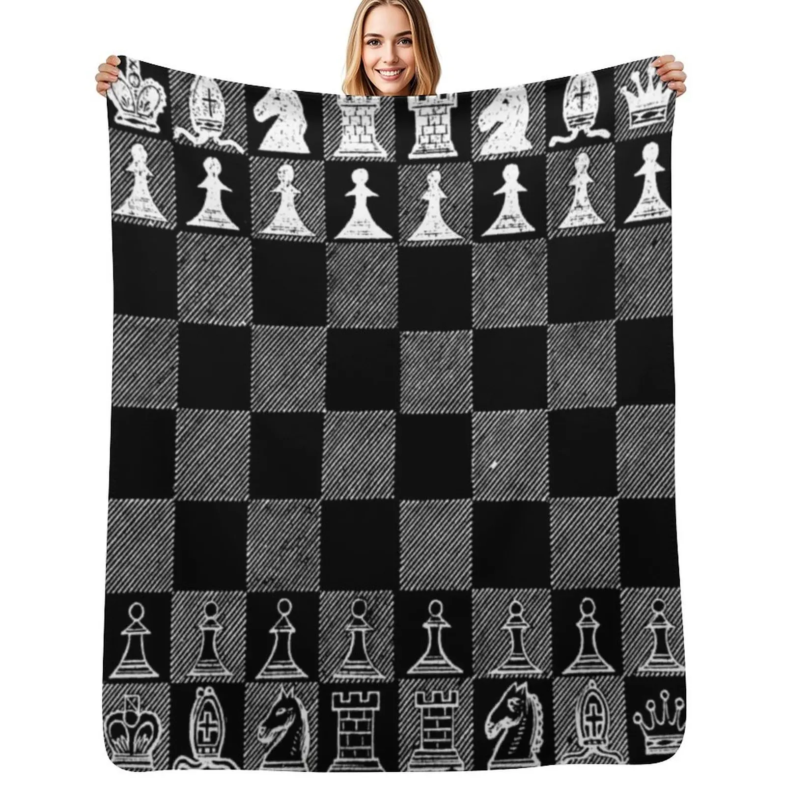 Chess Fan, Chess Player, Grand Master of Chess - White Throw Blanket Stylish Decor Blanket Gift for Friends Roommate