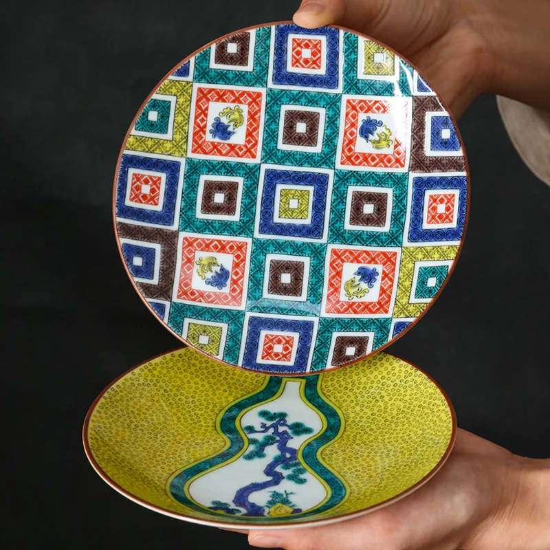 Guanyaki ceramic plate hand-painted retro dessert plate fruit snack bone spit plate