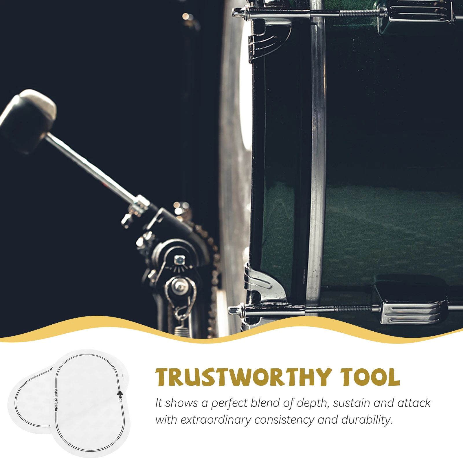 

2pcs Double Pedal Stickers for Drum Set Protective Head Pads Durable Bass Mute Reusable Silent Tip Washable White Color