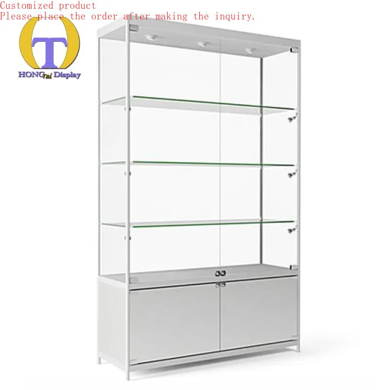 

Custom.White Solid Tempered Glass Retail Shop Display Armoire Popular LED Light Store Showcase for Perfume Shop and Shopping Mal