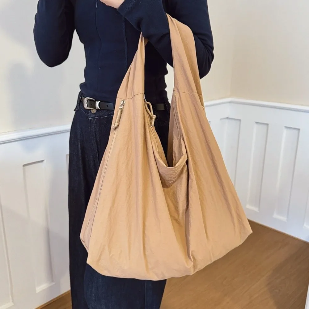 Nylon-Schultertasche, einfarbig, große Kapazität, mehrere Taschen, wasserdichter Reißverschluss, Einkaufstasche für Frauen und Mädchen – Detail 8