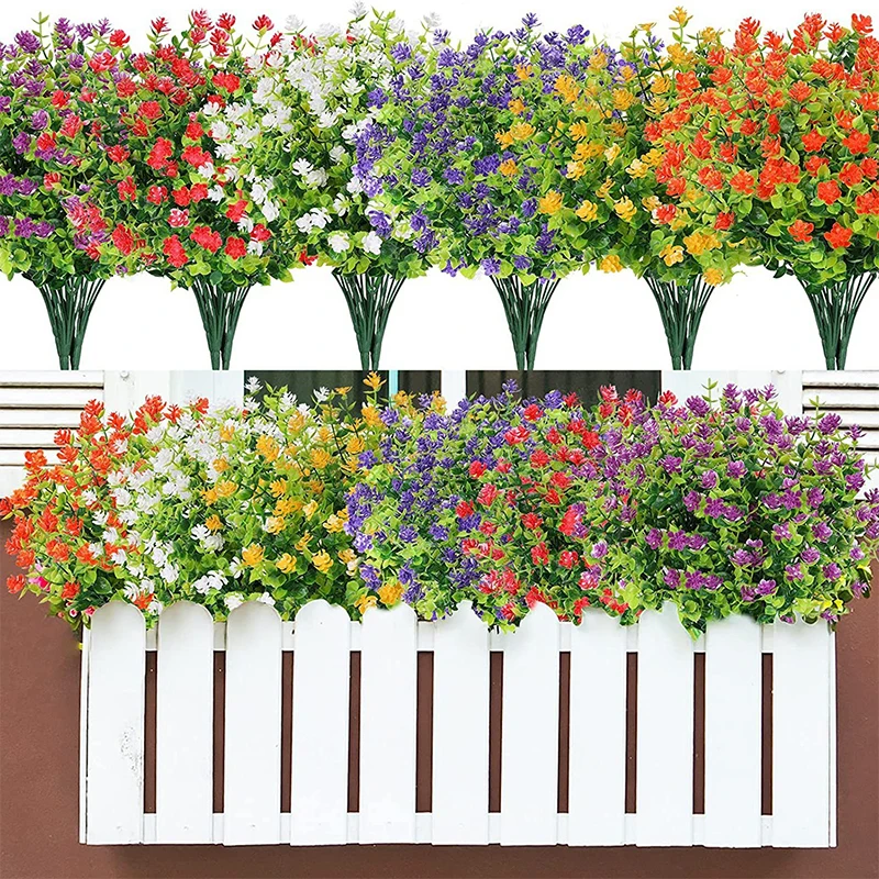 Artificial Flowers UV Resistant Greenery Plants For Garden Kitchen Decor Wedding Home Living Room Decoration Fake Flowers