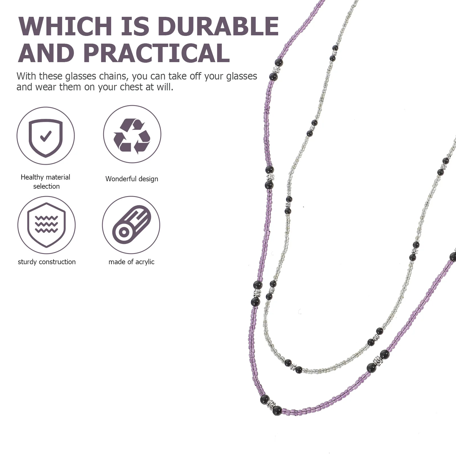 

2pcs Eyeglasses Chain Beaded Glasses Strap Fashion Women Beads Chains Hanging Acrylic String Holder For Reading Glasses Outdoor