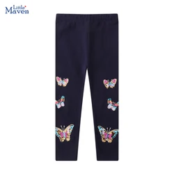 Little maven 2024 Baby Girls Lovely Leggings Autumn Casual Clothes Cotton Soft and Comfort Dark Pants with Cat for Kids 2-7 year