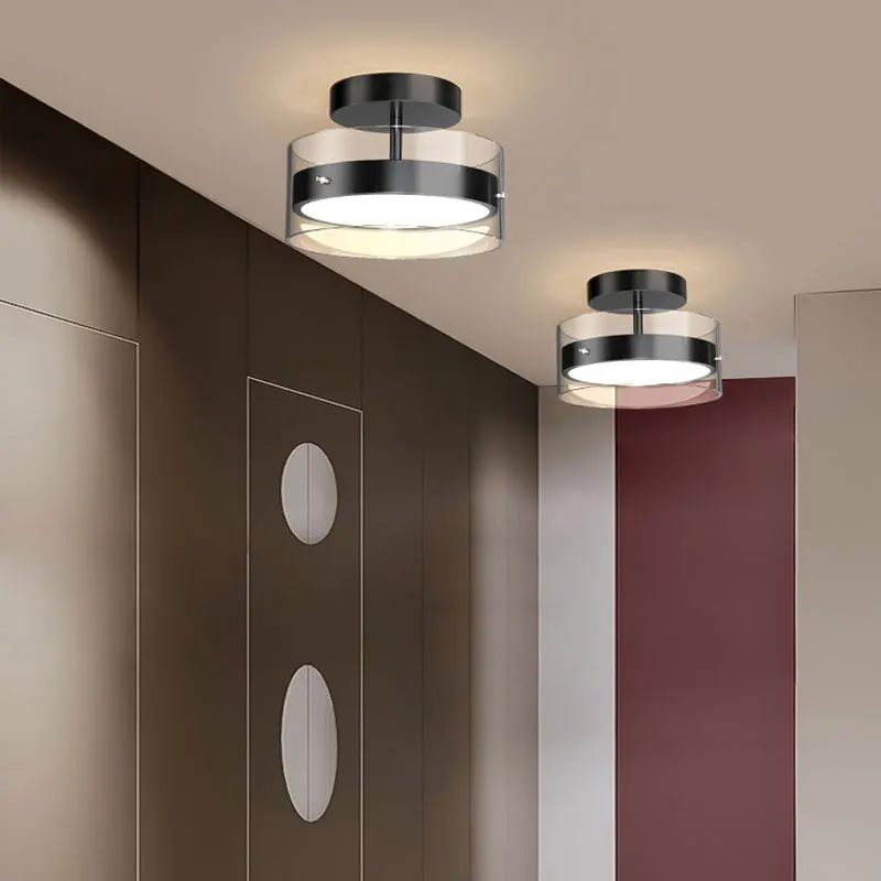 

Simple LED Ceiling Lights Golden Black Lamps For Hallway Balcony Corridor Aisle Round Glass Shell Lighting Decorative Fixtures