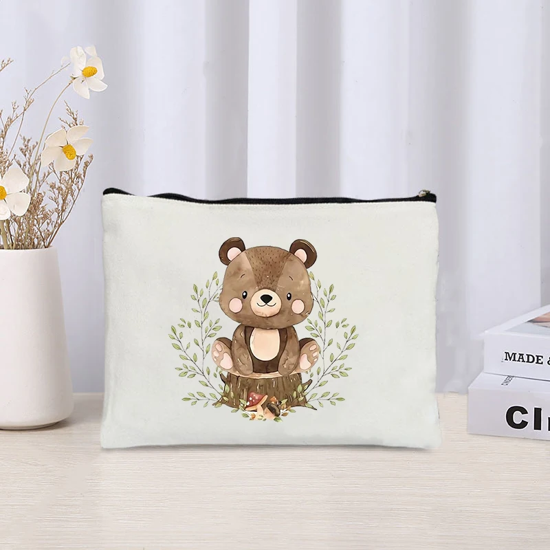 Eco Canvas Travel Cosmetic Organizer, Cute Animals Makeup Bag para Mulheres, Material de Escritório, Bolsa De Armazenamento, Presente Do Partido, Sacos De Higiene Pessoal