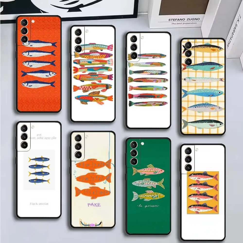 

Sardines Fish Art Phone Case For Samsung GalaxyA13,21s,22,31,32,52,53,71,72,73,Soft Black Shell