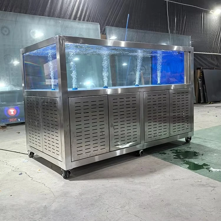 a forFactory Wholesale Custom Commercial Stainless Steel Aquarium Stand With Wheels for Seafood Fish Market