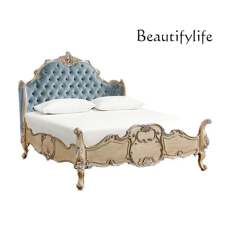 

French retro carved double bed villa furniture light luxury bedroom fashion senior designer