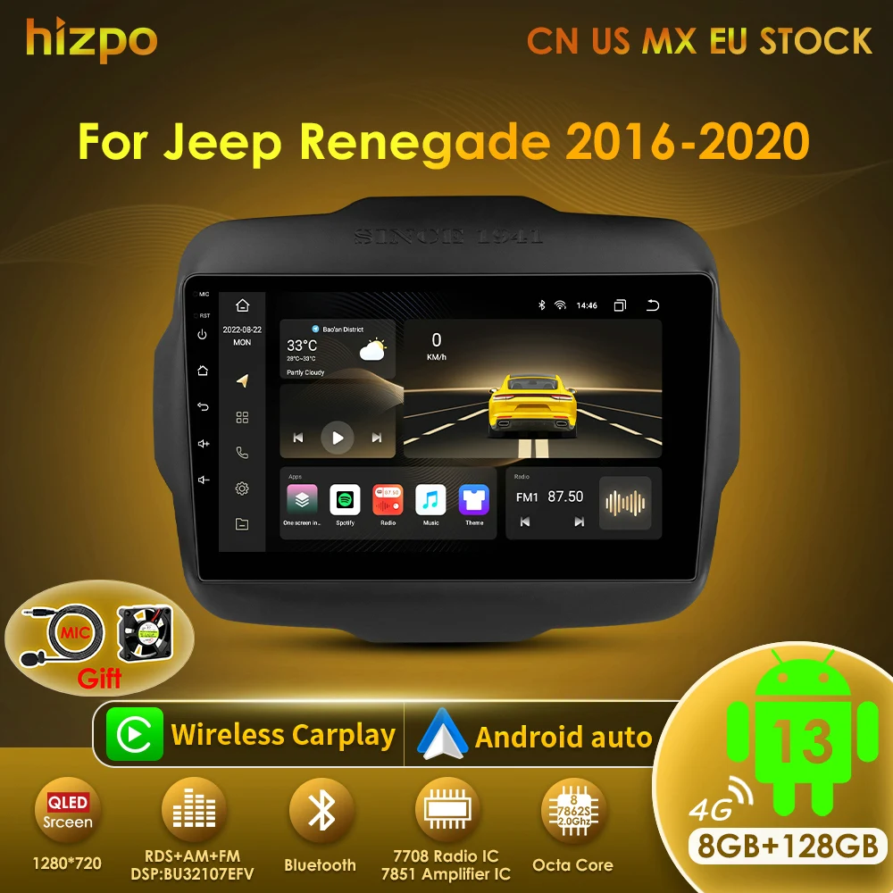 Hizpo 7862 AI Voice Car Tablet Radio For Jeep Renegade 2016-2020 Android Auto Multimedia Player Carplay 2din GPS Autoradio WIFI