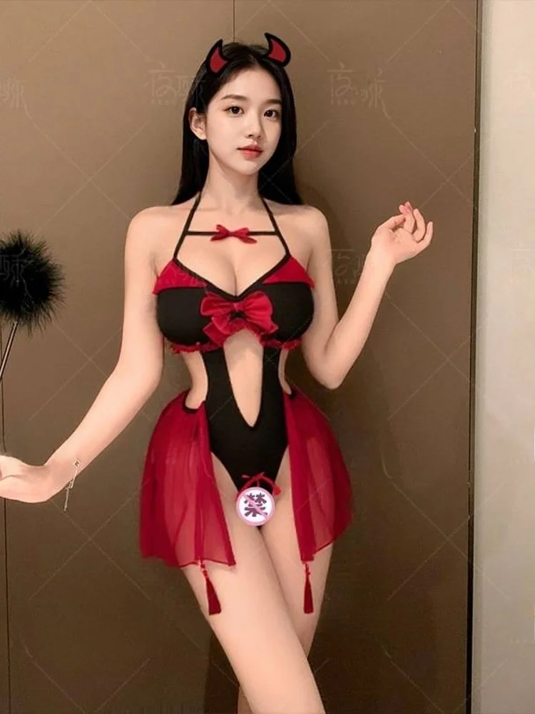 Conjunto de Lencería Sexy de loween para Mujer, Talla ande, Tema de Juego, Dlo Puro, Navidad, Divertido, Manga Corta,...