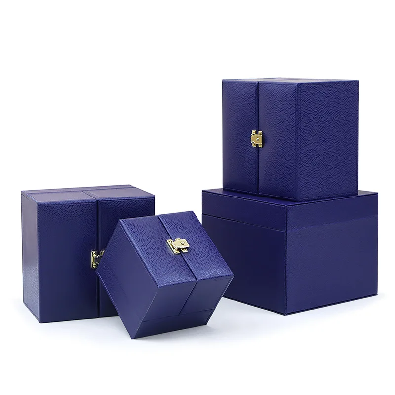 Customizable LOGO Elegant Blue Double Door Jewelry Case Ring Pendant Bracelet Propose Gift Packaging Box Branding Anniversary view 4