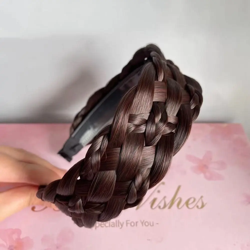 

Braid High Cranial Top Artifact Wide-brimmed Female Hairbands Wide Hair Hoop Six Strand Wig Headband Korean Style Headwear