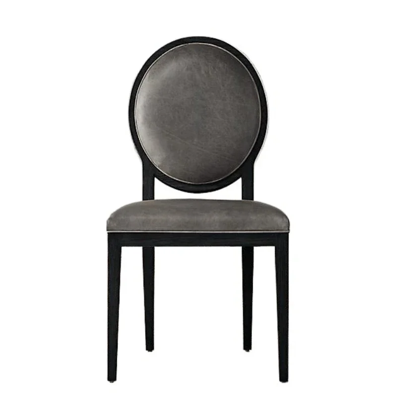Italian light luxury oil wax leather dining chair neoclassical solid wood chair American rural retro