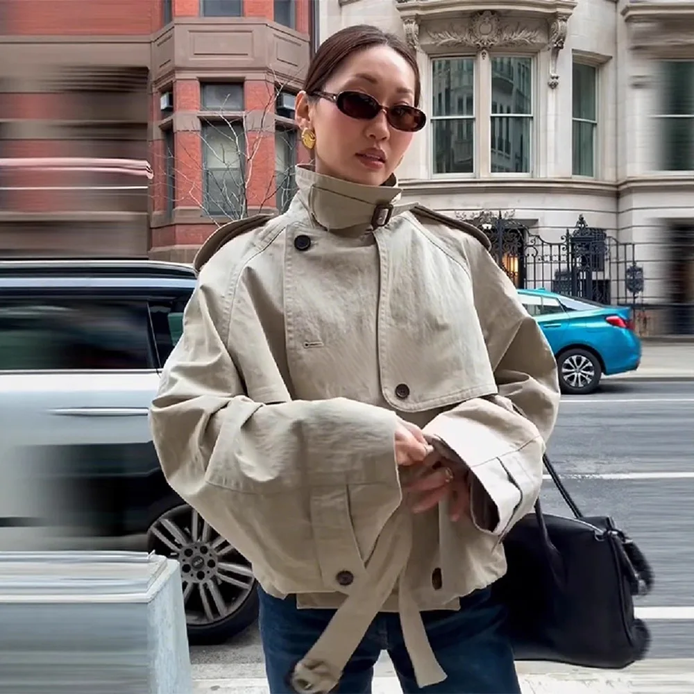 

Свободная и универсальная женская ветровка с длинными рукавами, весна-осень 2024, модное короткое пальто с воротником-стойкой в стиле ретро
