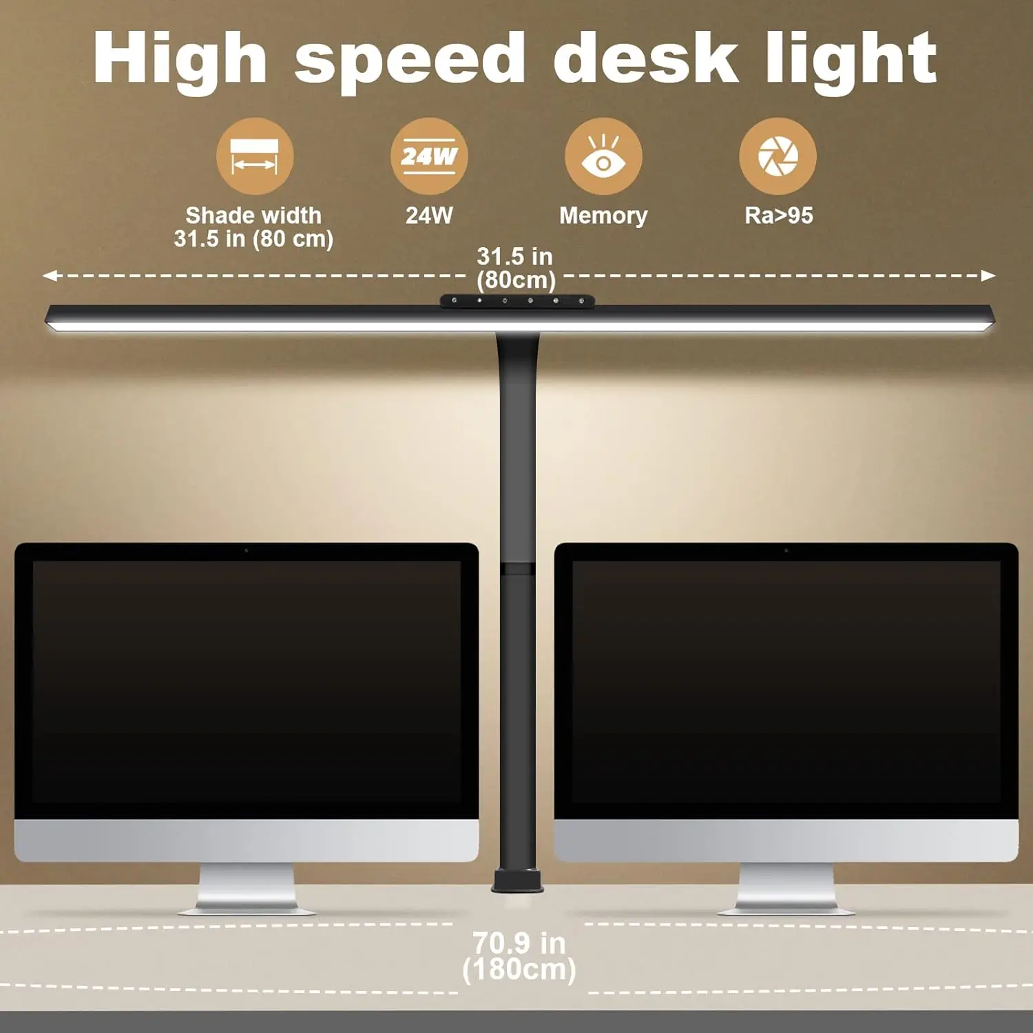 LOOPITYS-LED Lâmpada de Mesa com Controle Tátil, Candeeiro de Mesa Regulável, Temperaturas de Cor Ajustáveis, Grampo, 24W, 80cm, 2310 Lumens